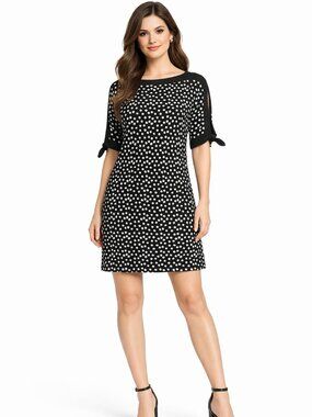 Gabby Skye Black & Cream Polka Dot Dress – Size 6